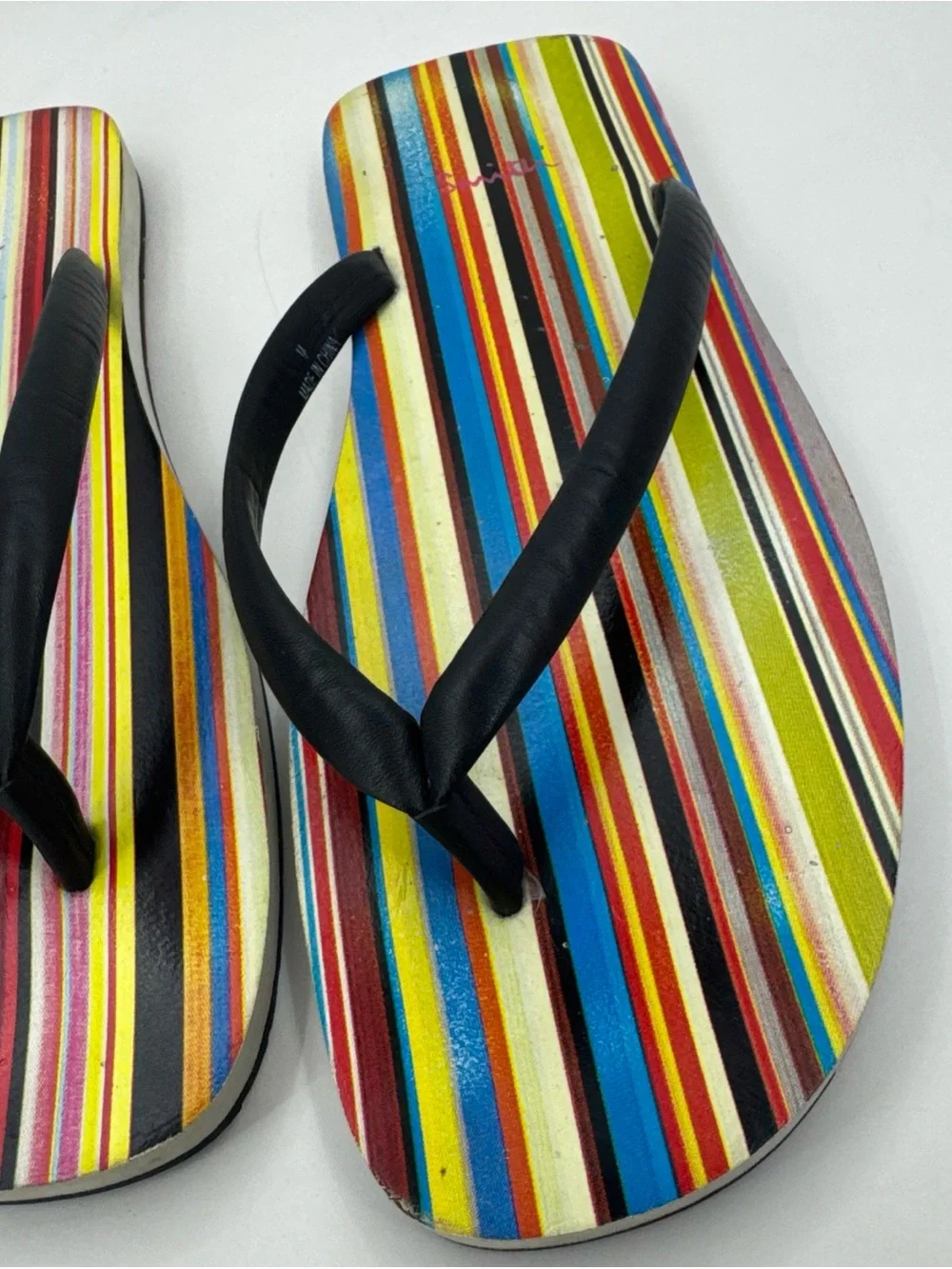 VTG Paul Smith Slip-on Sandals Striped Black Leather Strap Flip Flop Men M US 10